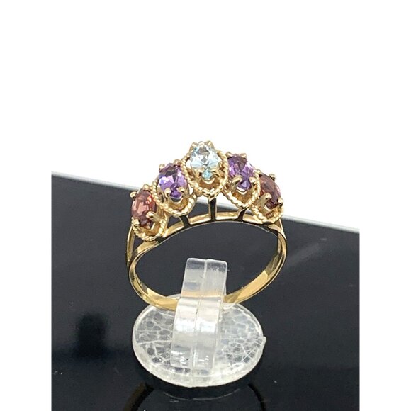 10k Yellow Gold Multi Color Gemstone Cubic Zirconia Estate Women's Size 6.75 - Picture 3 of 14